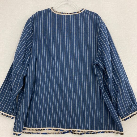 Koos Of Course! Blue Striped Linen Blend Artsy Boho Button Jacket size 2X - Picture 8 of 9